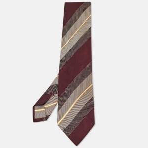 Ermenegildo Zegna Burgundy Striped Silk Traditional Tie 