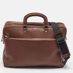 Ermenegildo Zegna Dark Brown Leather Briefcase