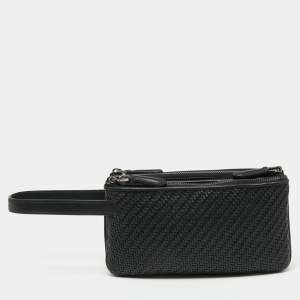 Ermenegildo Zegna Black Woven Leather Pelletessuta Zip Pouch 