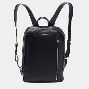 Ermenegildo Zegna Black Pebble Leather Front Zip Backpack