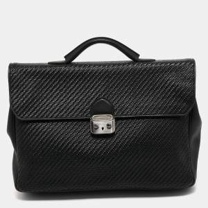 Ermenegildo Zegna Black Woven Leather Briefcase