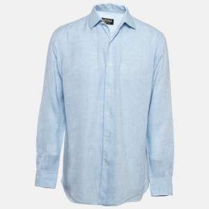 Ermenegildo Zegna Blue Linen Regular Fit Shirt L