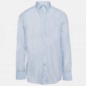 Pre Owned Ermenegildo Zegna Plaid Cotton Blue Button Up Shirt L