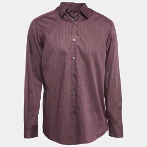 Ermenegildo Zegna Burgundy Printed Cotton Button Down Shirt L