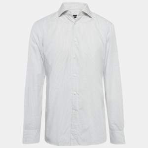 Ermenegildo Zegna White Checked Cotton Shirt L