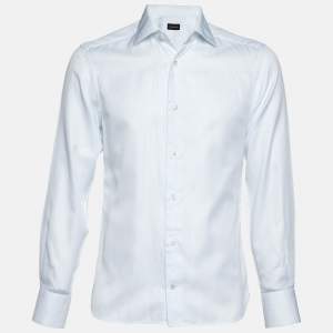Ermenegildo Zegna White Pinstripe Cotton Shirt M