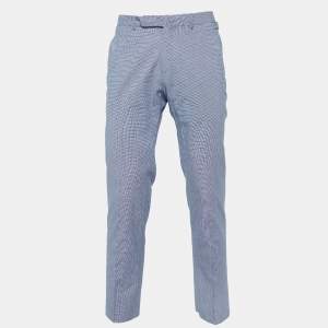 Ermenegildo Zegna Blue Houndstooth Cotton Slim Fit Pants M