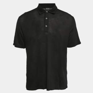 Ermenegildo Zegna Black Wool Pique Polo T-Shirt XL