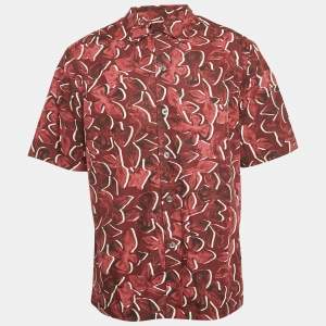 Ermenegildo Zegna Red Floral Print Cotton Short Sleeve Shirt L
