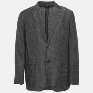 Ermenegildo Zegna Black Patterned Silk Single Breasted Blazer XL