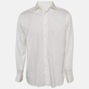 Ermenegildo Zegna White Stripe Cotton Regular Fit Shirt M