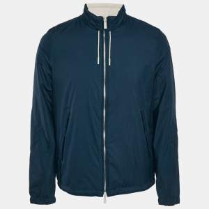 Pre Owned Ermenegildo Zegna Blue/Beige Nylon Zip-Up Reversible Jacket L