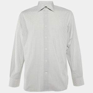 Ermenegildo Zegna White Check Pattern Cotton Tailored Fit Shirt M