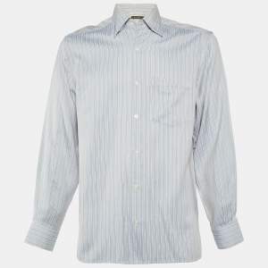 Ermenegildo Zegna Light Blue Striped Cotton Long Sleeve Shirt M
