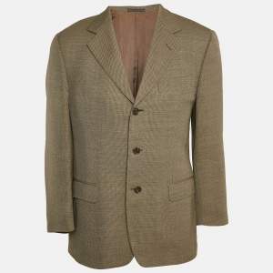 Ermenegildo Zegna Beige Patterned Cotton Blend Single Breasted Blazer L