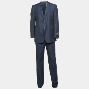 Ermenegildo Zegna Navy Blue Plaid Wool Traveller Pants Suit L