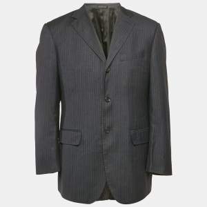 Ermenegildo Zegna Vintage Navy Blue Striped Wool Regular Fit Blazer L