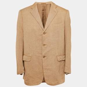 Ermenegildo Zegna Beige Silk & Cashmere Button Front Blazer XL