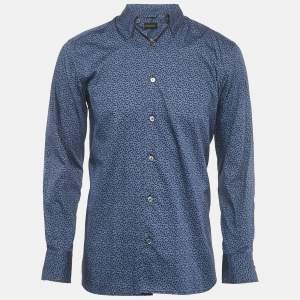 Pre Owned Ermenegildo Zegna Blue Printed Cotton Shirt M