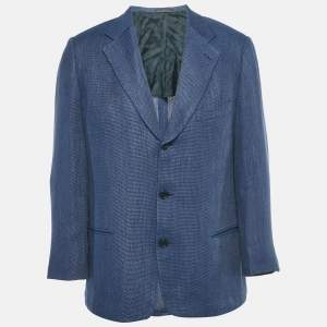 Pre Owned Ermenegildo Zegna Navy Blue Linen Blend Blazer XL