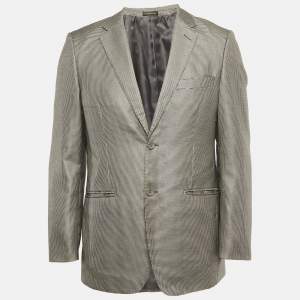 Pre Owned Ermenegildo Zegna Black /Grey Houndstooth Wool Blend Single Breasted Blazer M 