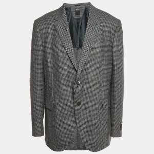 Pre Owned Ermenegildo Zegna Grey Patterned Wool Blend Single Breasted Blazer XXXL
