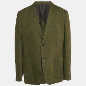 Pre Owned Ermenegildo Zegna Olive Green Silk Blend Single Breasted Blazer XXL