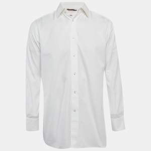 Pre Owned Ermenegildo Zegna White Checks Cotton Long Sleeve Shirt M