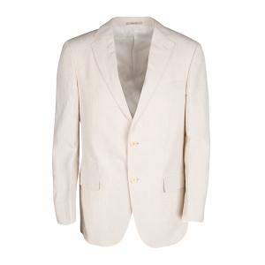 Pre Owned Ermenegildo Zegna Beige Pinstriped Linen Blend Regular Fit Blazer L