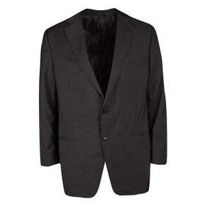 Pre Owned Ermenegildo Zegna Brown Self Striped Micronsphere Wool Custom Made Blazer XL