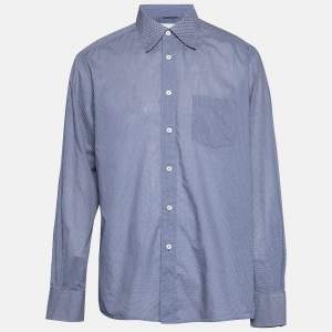 مملوكة مسبقًا قميص ايرمنيجيلدو زينيا قطن أزرق داكن بنقاط بولكا كم طويل مقاس ضخم جداً