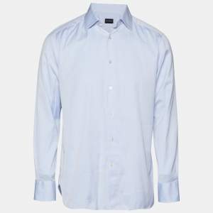 مملوكة مسبقًا قميص إيرمينجيلدو زينيا قطن أزرق مقاس متوسط تناسب مخصص 