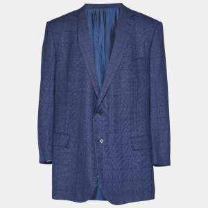 مملوكة مسبقًا Ermenegildo Zegna Blue Checks Wool Blazer 5XL