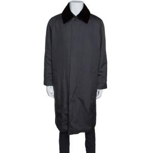 Ermenegildo Zegna Couture Grey Mink Fur Collar Detail Over Coat XXXL
