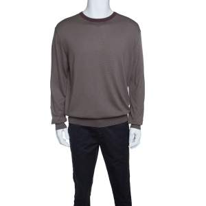 Pre Owned Ermenegildo Zegna Brown and Grey Contrast Crew Neck Sweater XXL