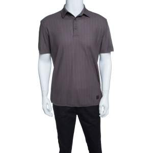 Pre Owned Ermenegildo Zegna for Maserati Grey Knit Herringbone Pattern Polo T-Shirt M
