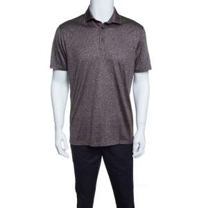 Pre Owned Ermenegildo Zegna Brown and White Silk Polo T-Shirt M