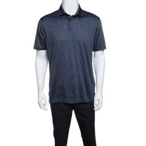 Pre Owned Ermenegildo Zegna Navy Blue Silk Slub Jersey Polo T-Shirt M