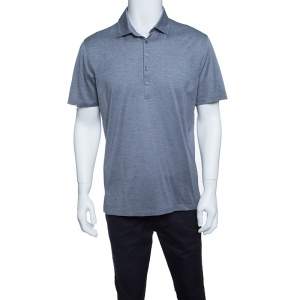 Pre Owned Ermenegildo Zegna Grey Cotton Pique Polo T-Shirt M