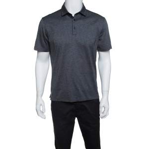 Pre Owned Ermenegildo Zegna Grey Marled Cotton Polo T-Shirt M