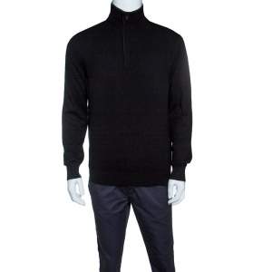 Pre Owned Ermenegildo Zegna Premium Cashmere Black Zip Detail Sweater M