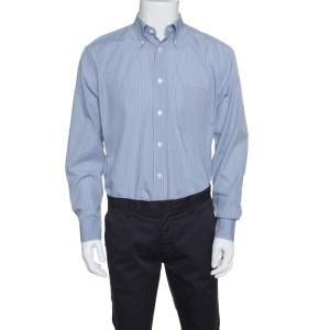 Ermenegildo Zegna Blue Checked Cotton Regular Fit Button Down Shirt L
