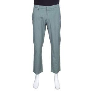 Pre Owned Ermenegildo Zegna Green Micro Striped Stretch Cotton Trousers XXL