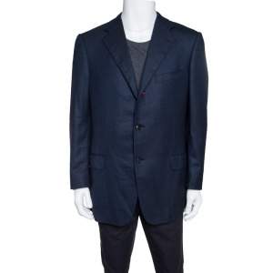 Pre Owned Ermenegildo Zegna Dark Blue Patterned Wool Blazer XXL