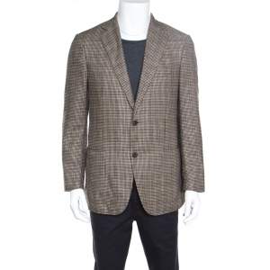Pre Owned Ermenegildo Zegna Brown Silk and Cashmere Hounsdtooth Easy Fit Mila Blazer L