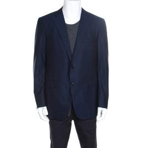 Pre Owned Ermenegildo Zegna Navy Blue Striped Wool Mila Blazer XXL