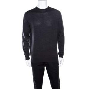 Ermenegildo Zegna High Performance Dark Grey Ribbed Trim Sweater L
