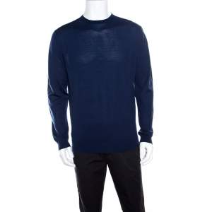 Ermenegildo Zegna High Performance Navy Blue Ribbed Trim Sweater L