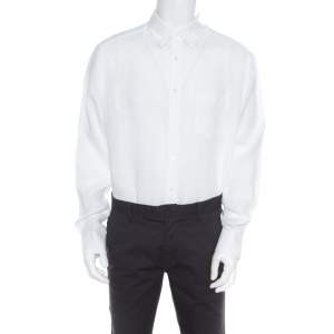 Pre Owned Ermenegildo Zegna White Linen Long Sleeve Button Down Shirt XXL