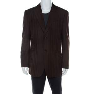 Pre Owned Ermenegildo Zegna Brown Herringbone Patterned Wool Tailored Blazer XL
